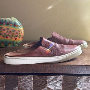 FRYE Shoes Mules Women’s Italian Antiqued Leather Cognac Ivy Slide Sz: 9